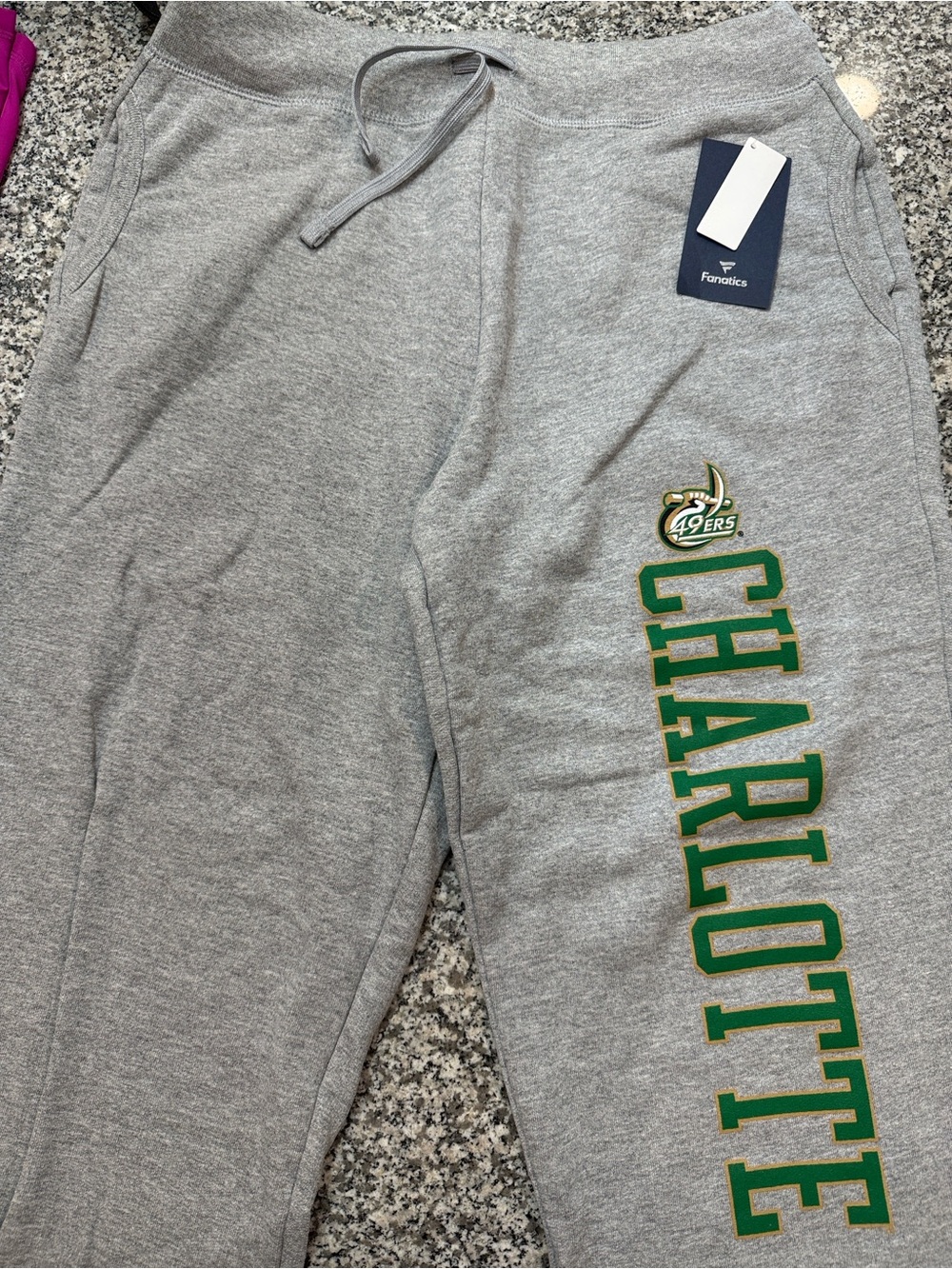 Fanatics Ladies Charlotte 49ers Grey Sweatpants with Green Lettering